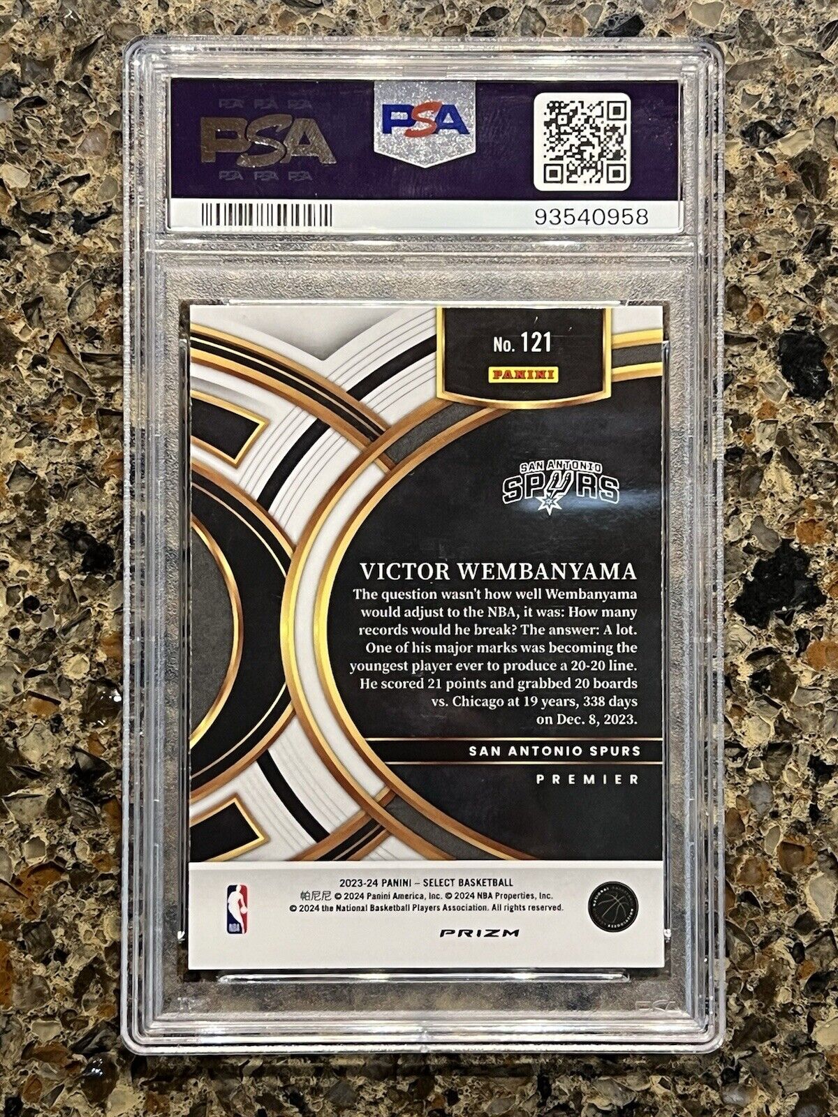 Victor Wembanyama RC 2023 Select White Sparkle Premier Level Prizm Rookie PSA 9