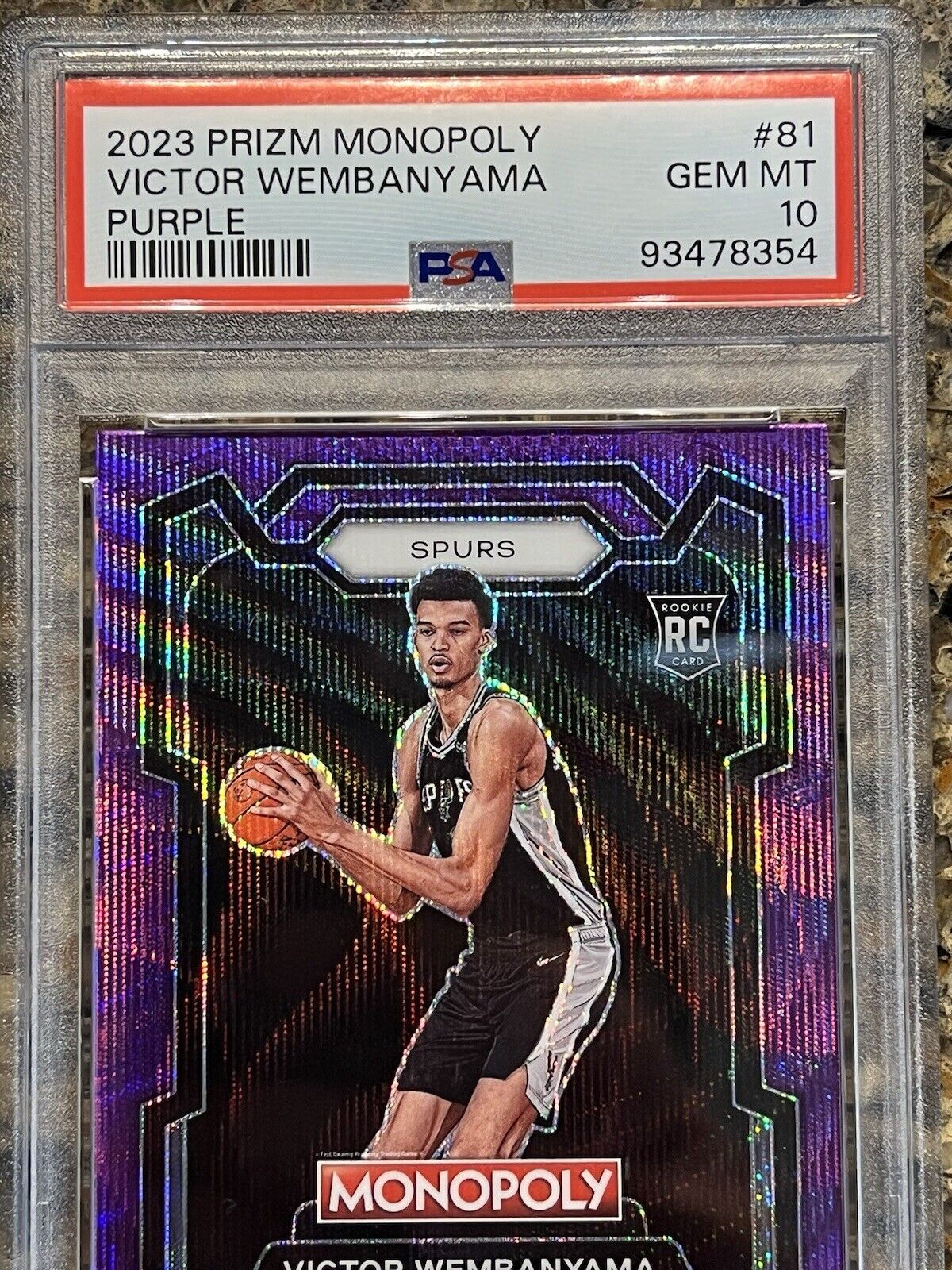 Victor Wembanyama RC 2023 Panini Prizm Monopoly Purple Wave Gem Mint PSA 10 (RC)