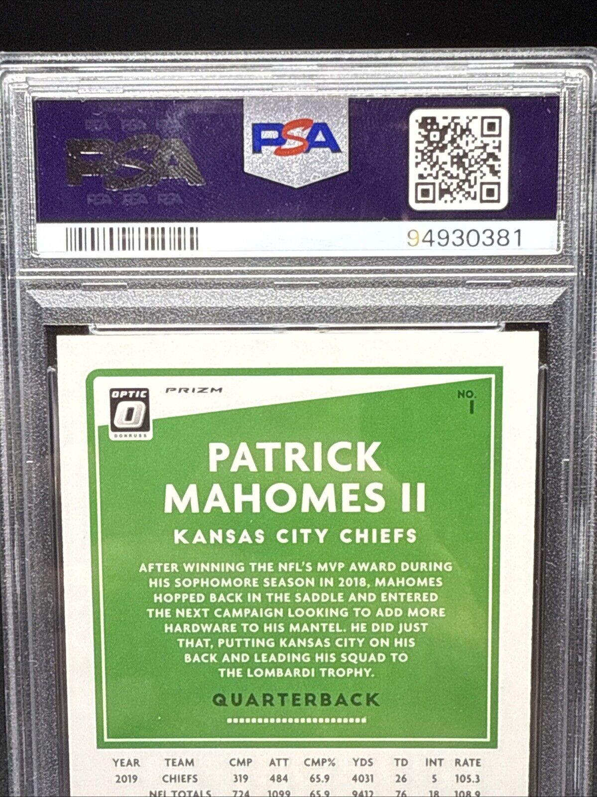 Patrick Mahomes II 2020 Panini Donruss Optic Holo Silver Prizm - Gem Mint PSA 10