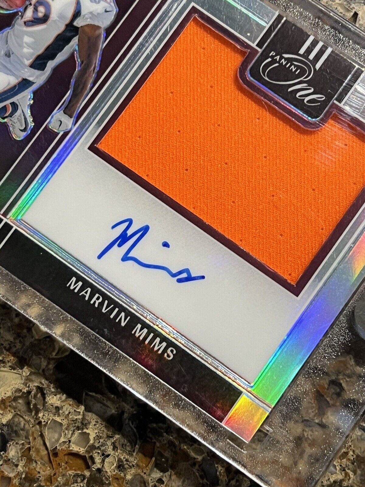 Marvin Mims 2023 Panini One Precision Rookie Patch Autograph On-Card RPA #43/99