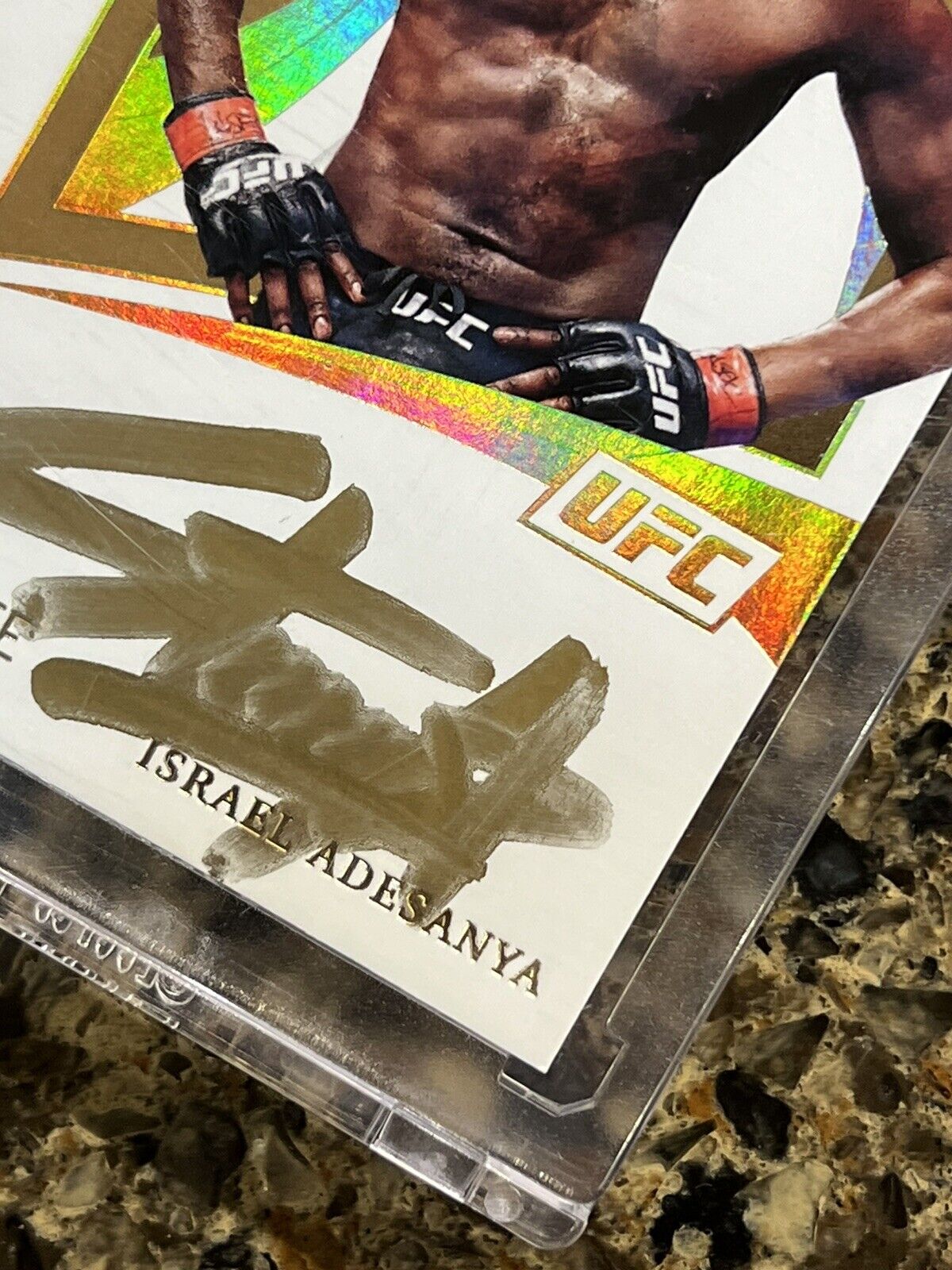 Israel Adesanya 2021 Panini Immaculate UFC Marks Greatness 24/48 Gold Autograph