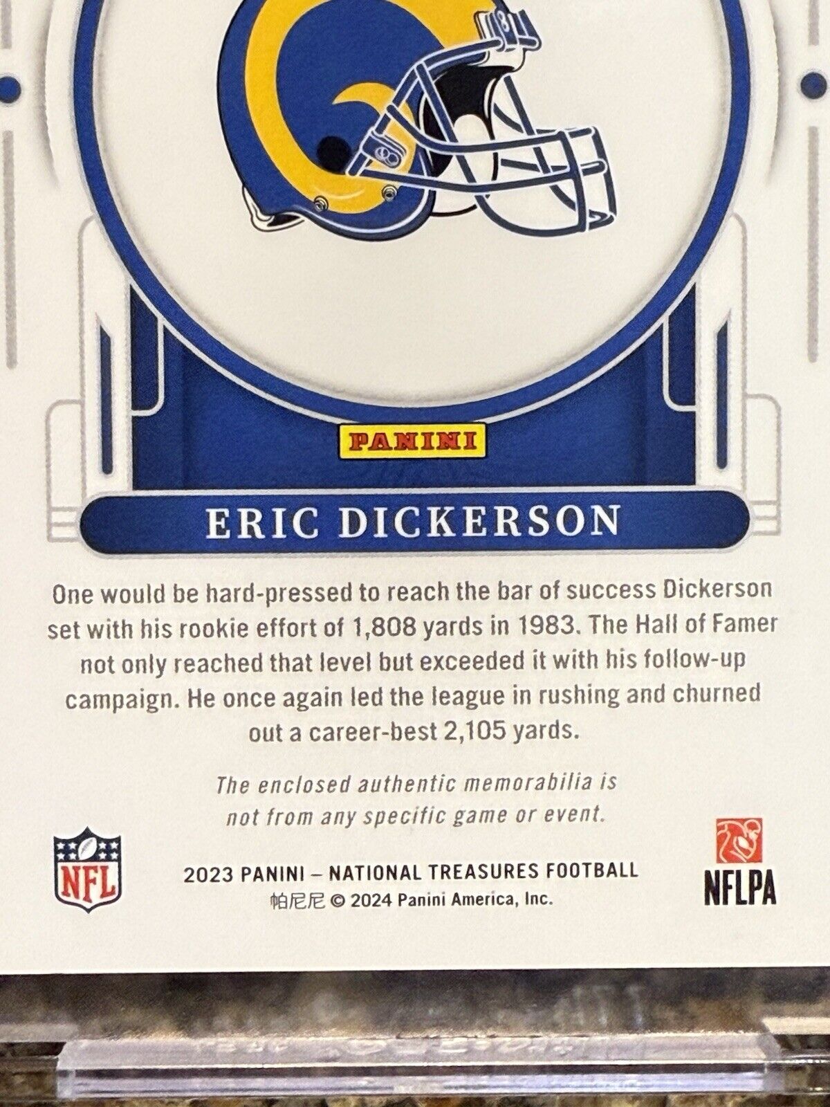 Eric Dickerson 2023 National Treasures Framed Fabric Jumbo 2 COLOR Patch #06/25