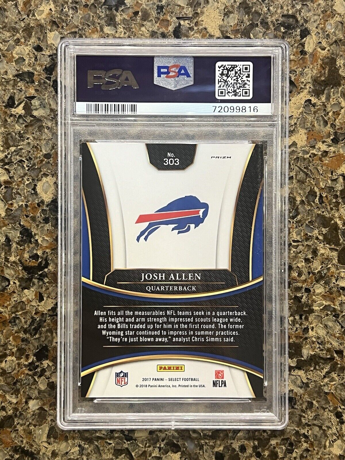 Josh Allen 2017 Panini Select '18 NFL Draft XRC Prizm Redemption MINT PSA 9 RARE