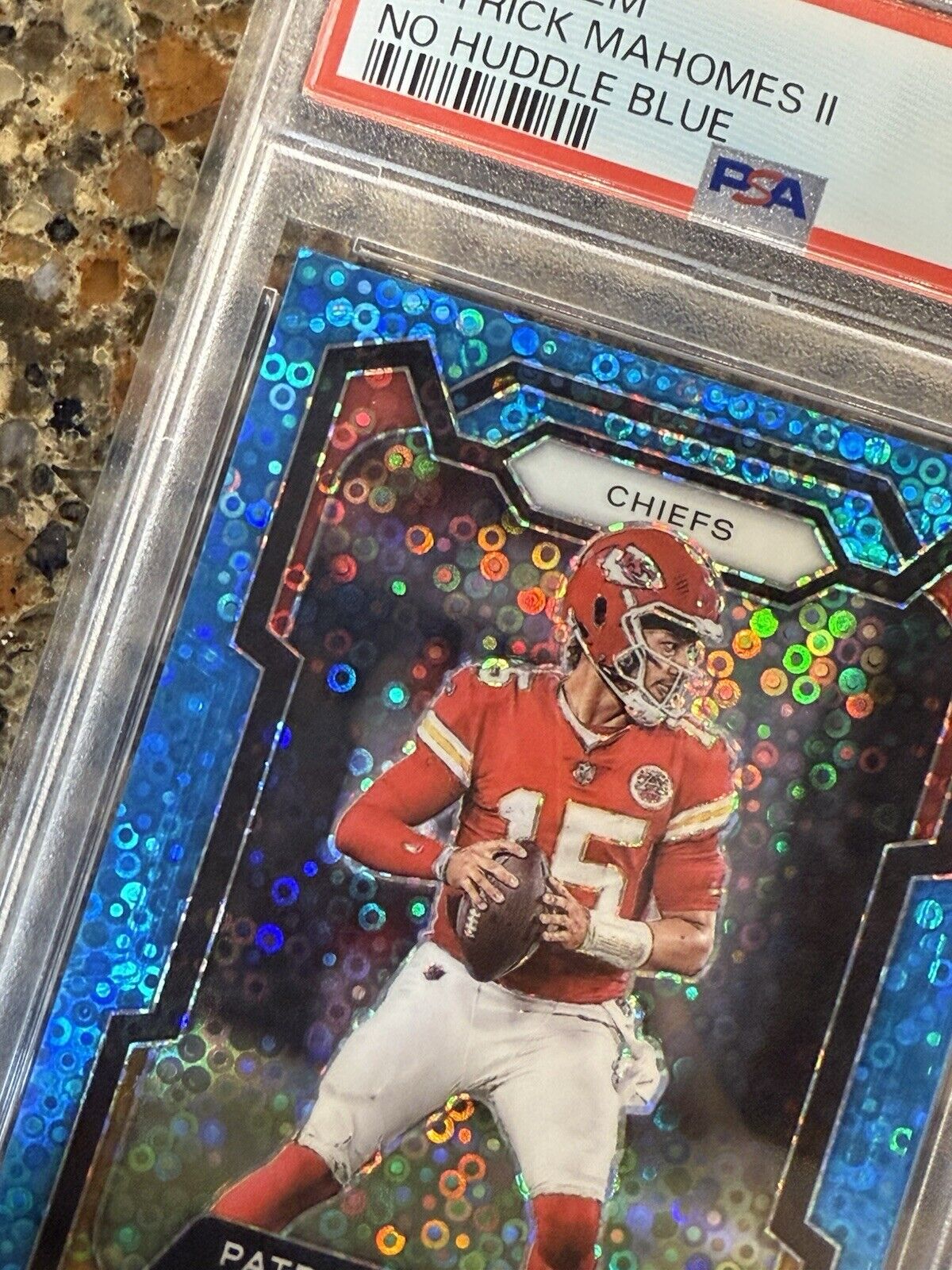 2023 Panini Prizm Patrick Mahomes II No Huddle Blue Disco #14/95 Gem Mint PSA 10