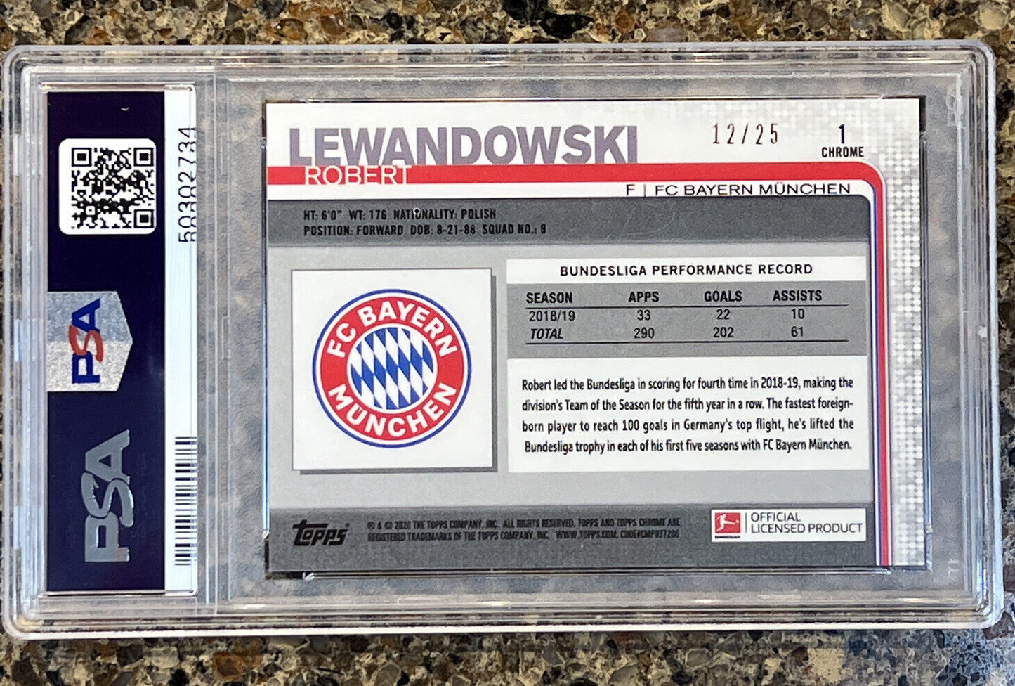 Robert Lewandowski 2019 Topps Chrome Bundesliga ORANGE REFRACTOR SP 12/25 PSA 10