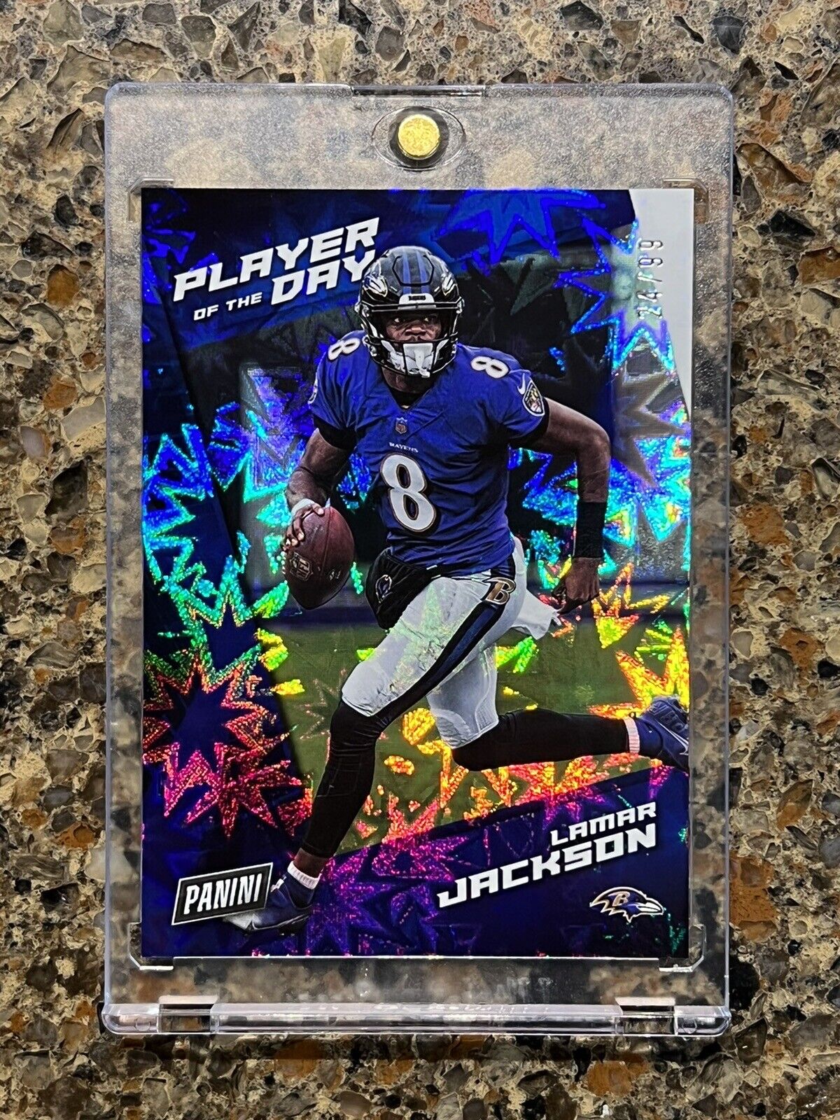 Lamar Jackson 2021 Panini Player of the Day KABOOM #24/99 Ravens Super Rare SSP