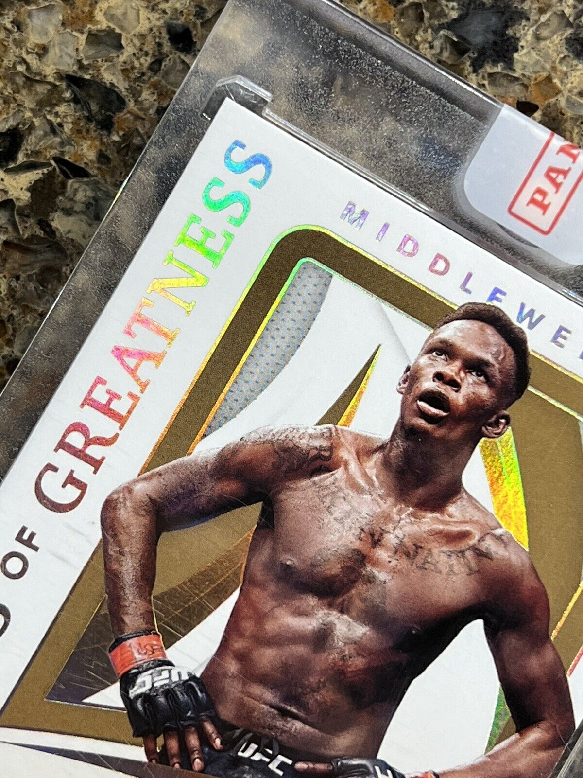 Israel Adesanya 2021 Panini Immaculate UFC Marks Greatness 24/48 Gold Autograph