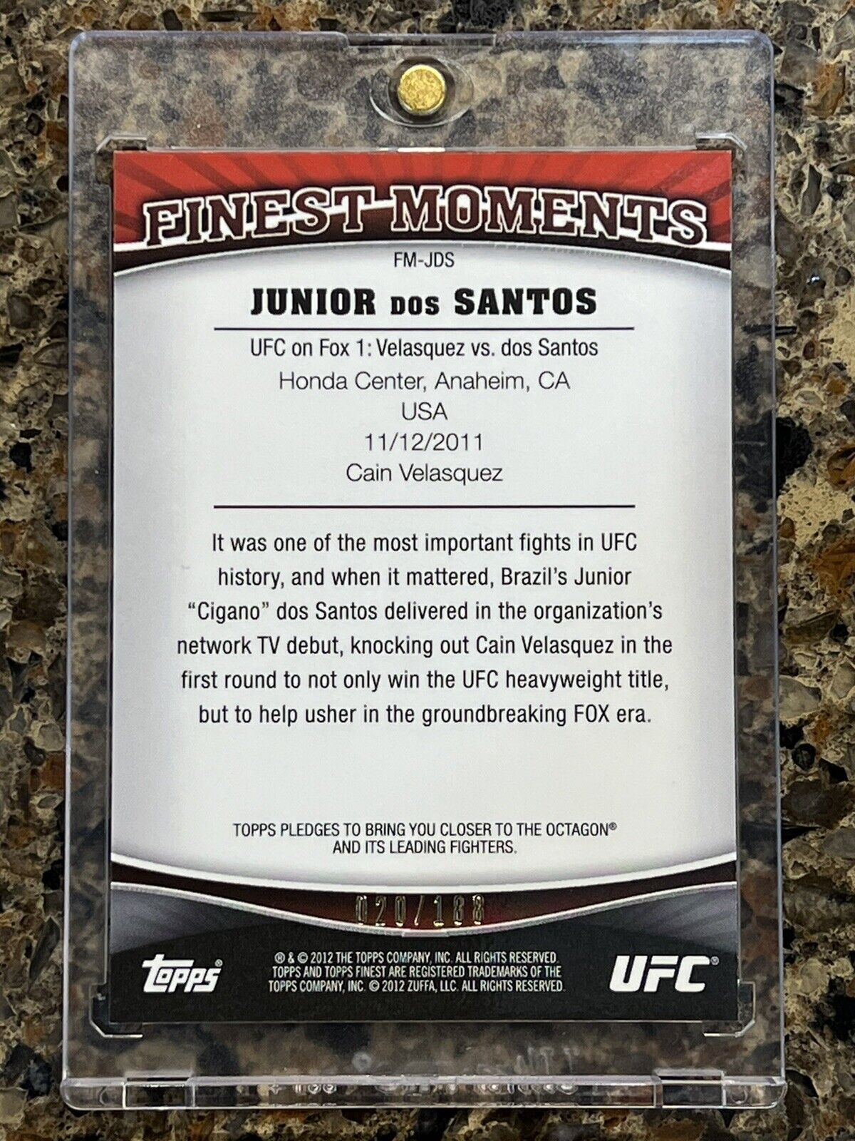 Junior dos Santos 2012 Topps UFC Finest Moments X-Fractor 020/188 Gem Mint SSP