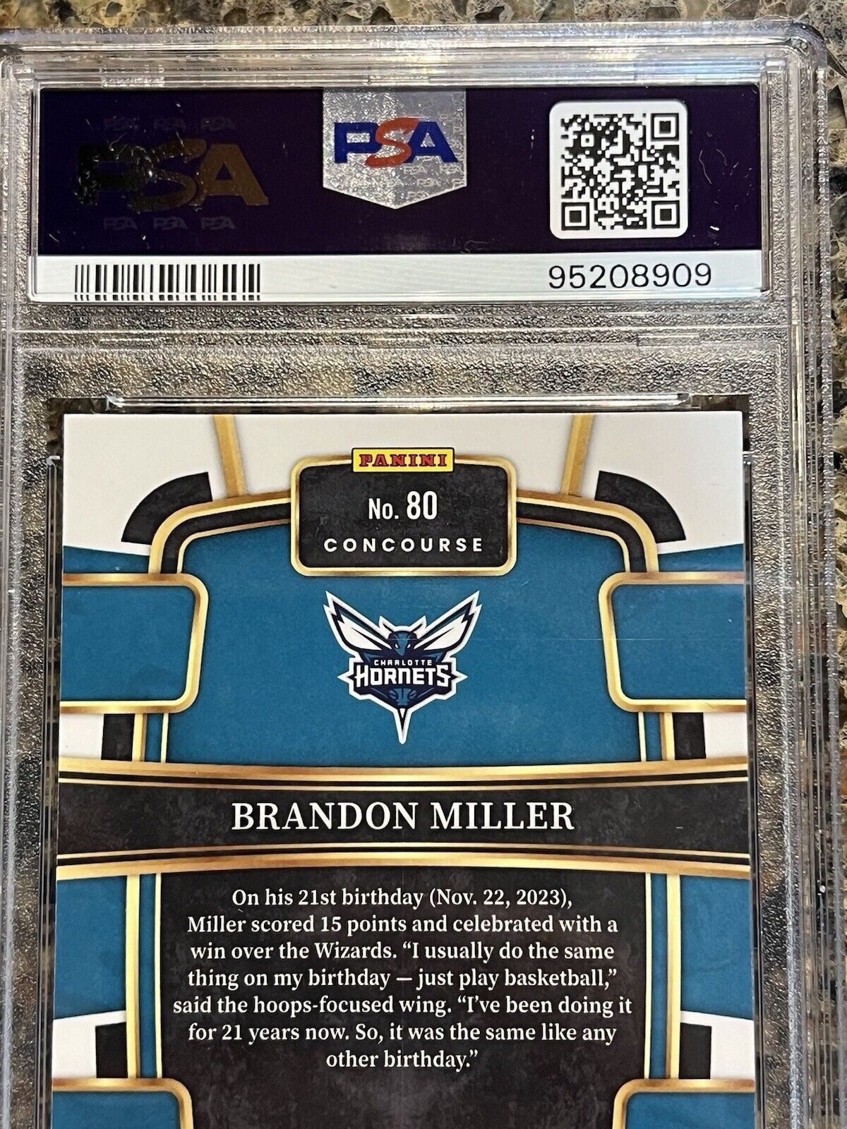 Brandon Miller RC 2023-24 Panini Select Orange Flash Concourse Prizm Gem PSA 10