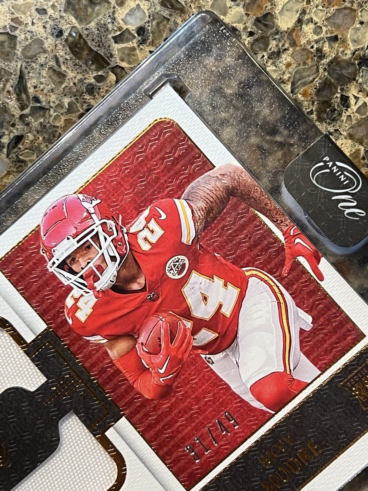 Skyy Moore 2022 Panini One Rookie Dual Patch On Card AUTO 31/49 SSP - KC Chiefs