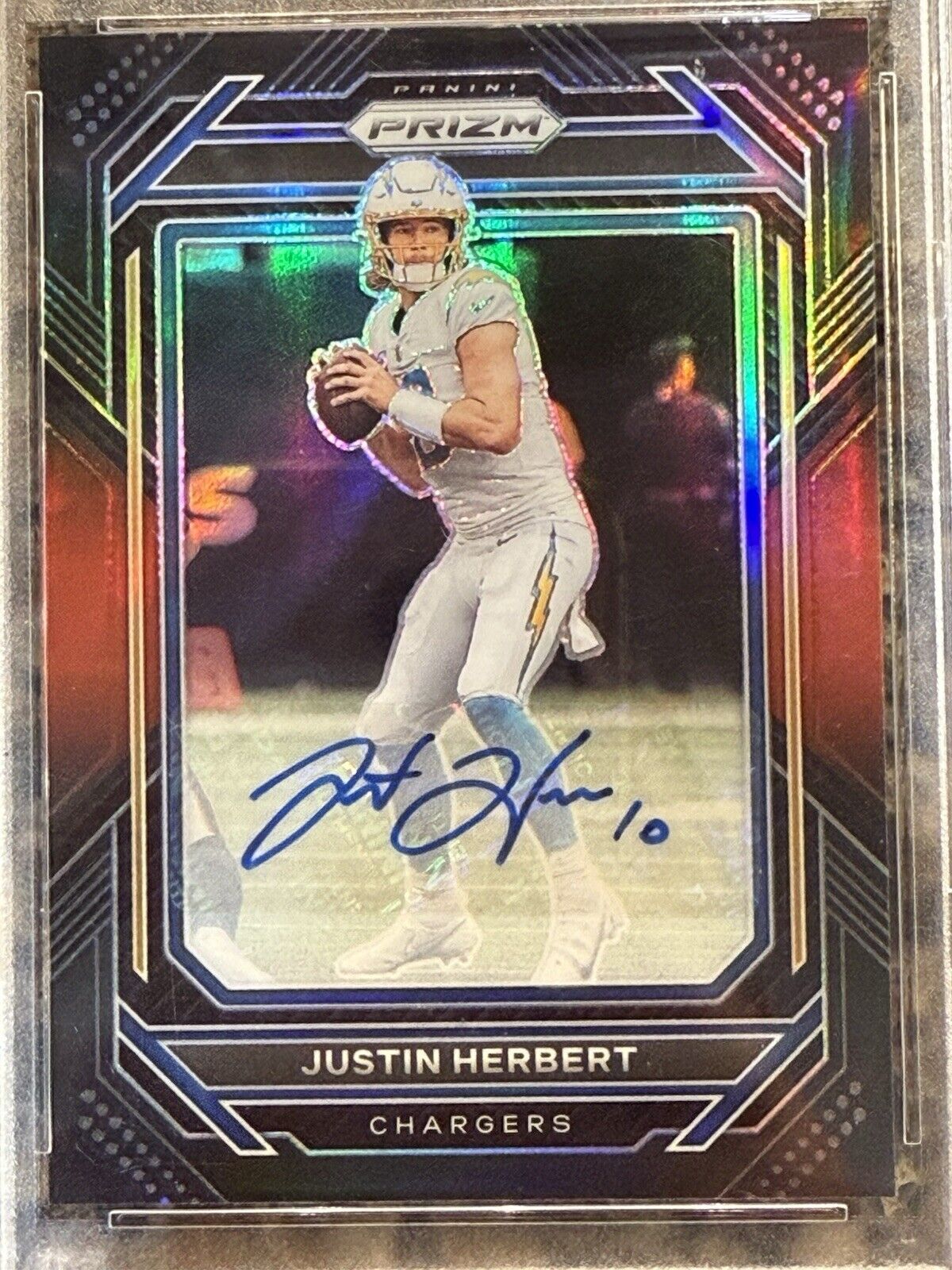 Justin Herbert 2022 Panini Chronicles Prizm Black Signature Red /99 Auto PSA 10