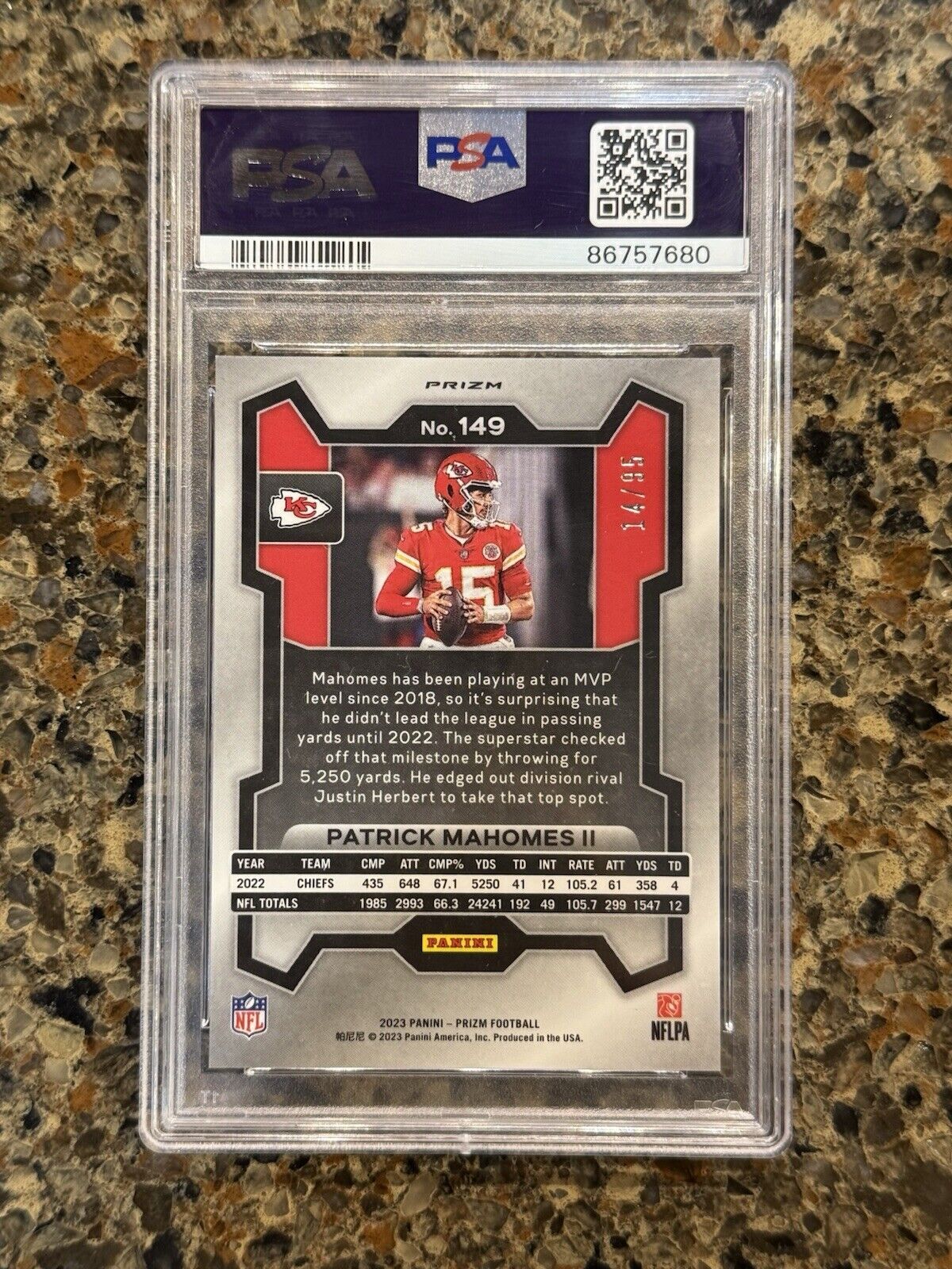 2023 Panini Prizm Patrick Mahomes II No Huddle Blue Disco #14/95 Gem Mint PSA 10