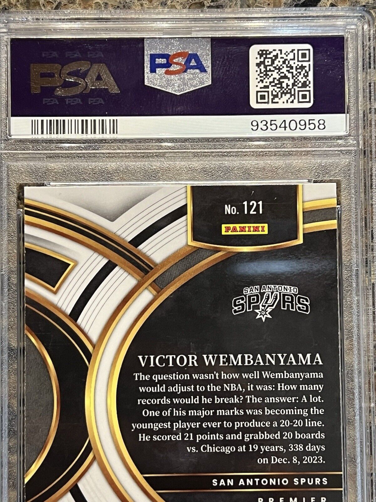 Victor Wembanyama RC 2023 Select White Sparkle Premier Level Prizm Rookie PSA 9