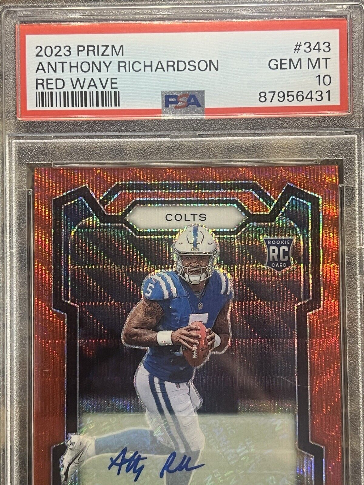 2023 Prizm Anthony Richardson (RC) Red Wave Rookie Auto #090/149 Gem Mint PSA 10