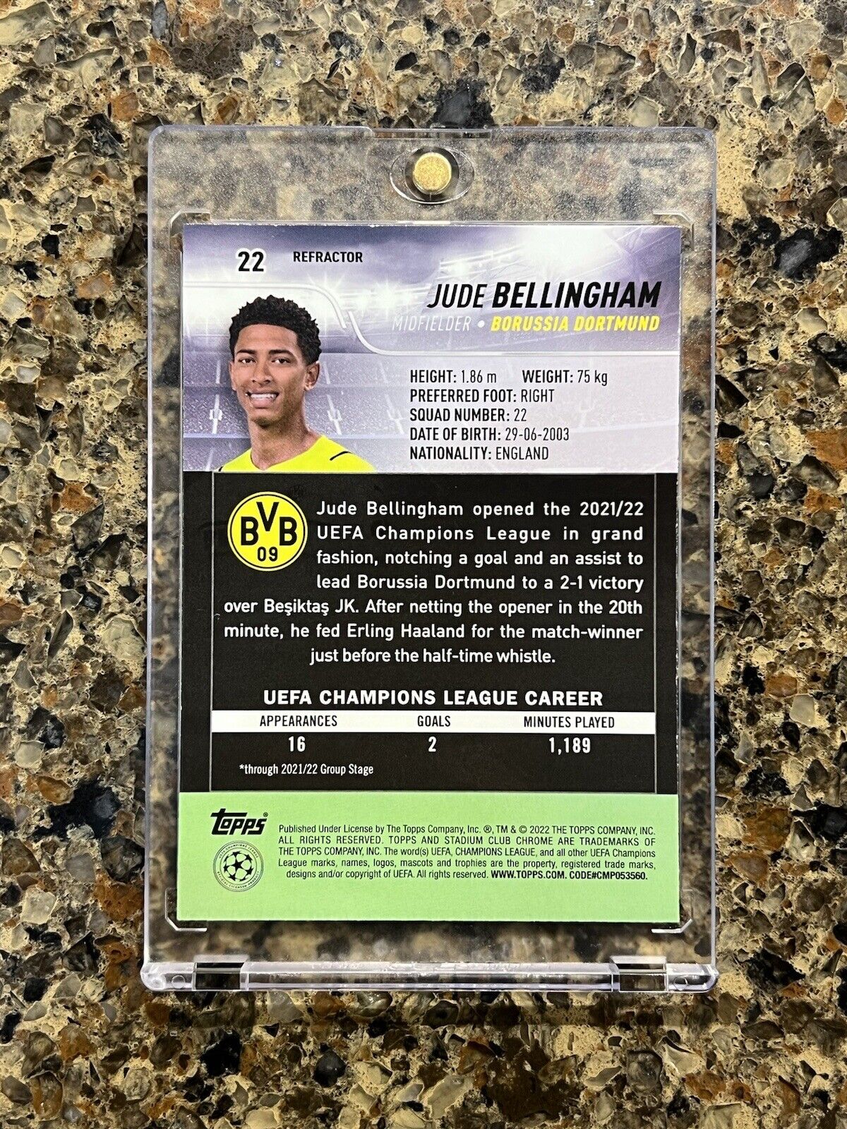 Jude Bellingham 2022 Topps Stadium Club Chrome UEFA Champions League REFRACTOR