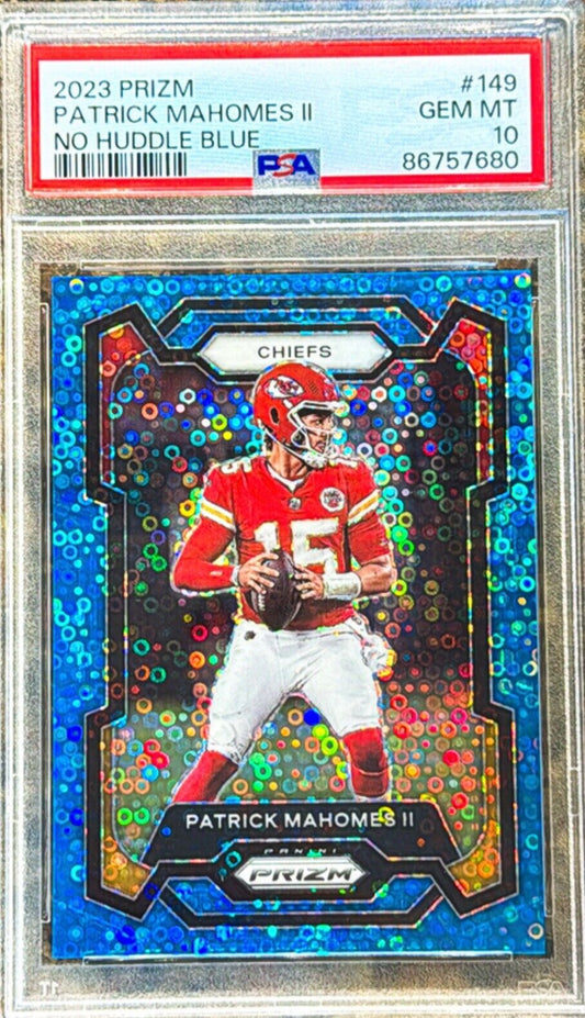 2023 Panini Prizm Patrick Mahomes II No Huddle Blue Disco #14/95 Gem Mint PSA 10