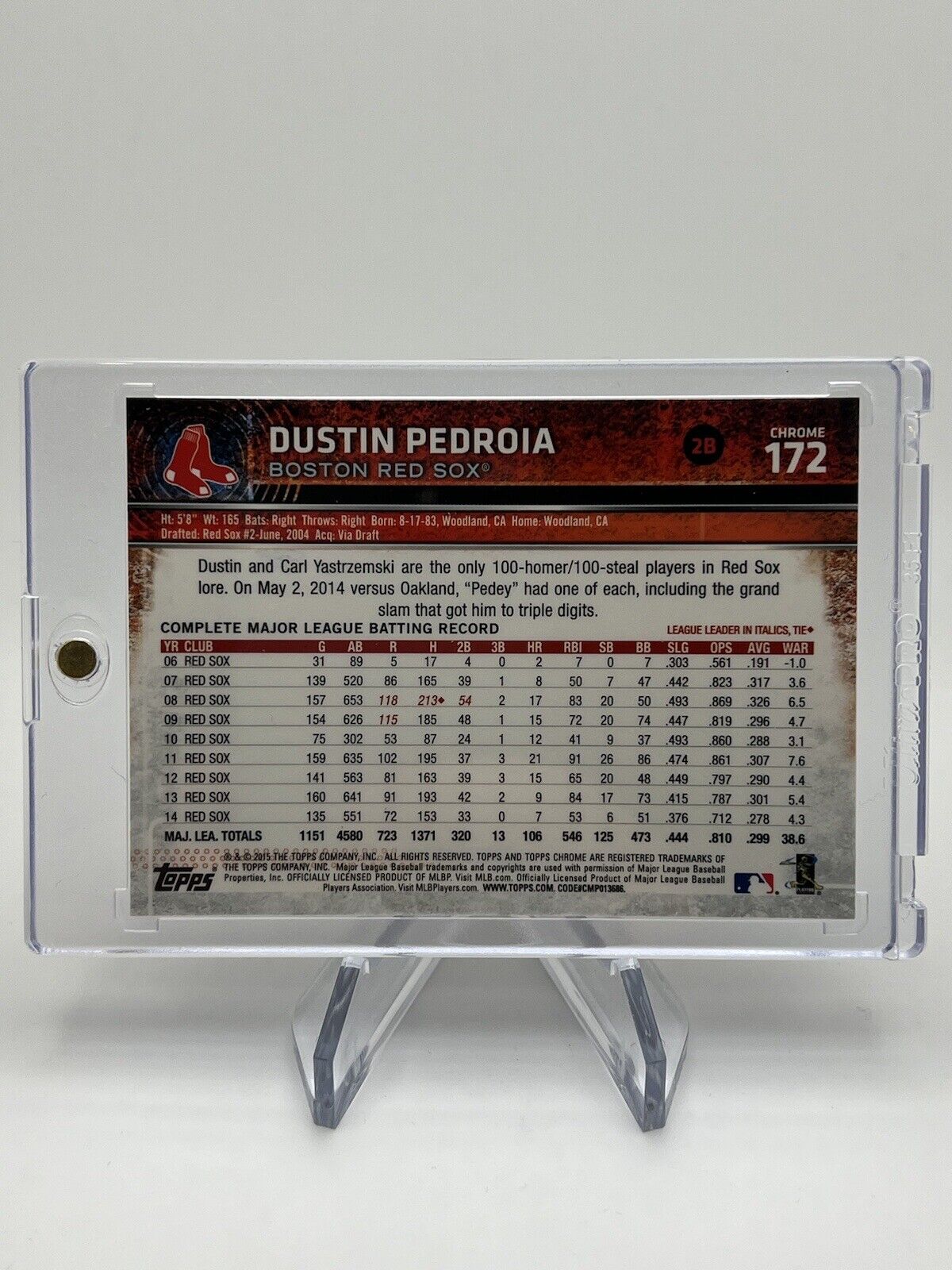 Dustin Pedroia 2015 Topps Chrome REFRACTOR Boston Red Sox Vintage Rare Gem Mint