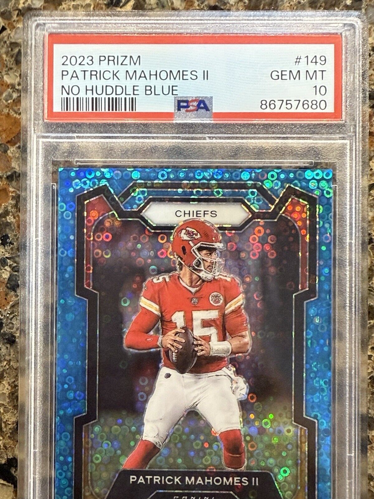 2023 Panini Prizm Patrick Mahomes II No Huddle Blue Disco #14/95 Gem Mint PSA 10