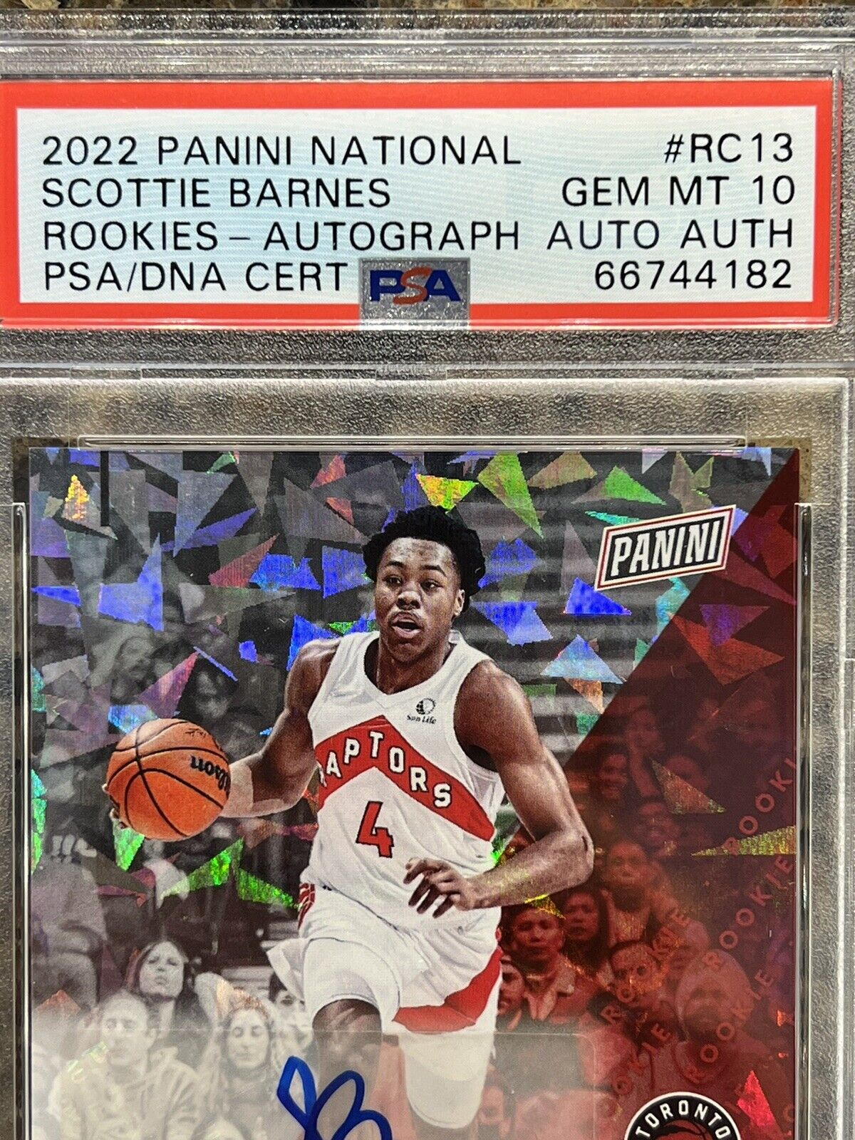 Scottie Barnes RC 2022 Panini National Autograph Cracked Ice 03/25 Rookie PSA 10