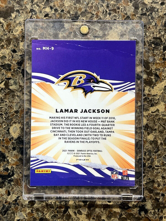 Lamar Jackson 2021 Panini Donruss Optic Football MY HOUSE! Prizm Refractor MINT