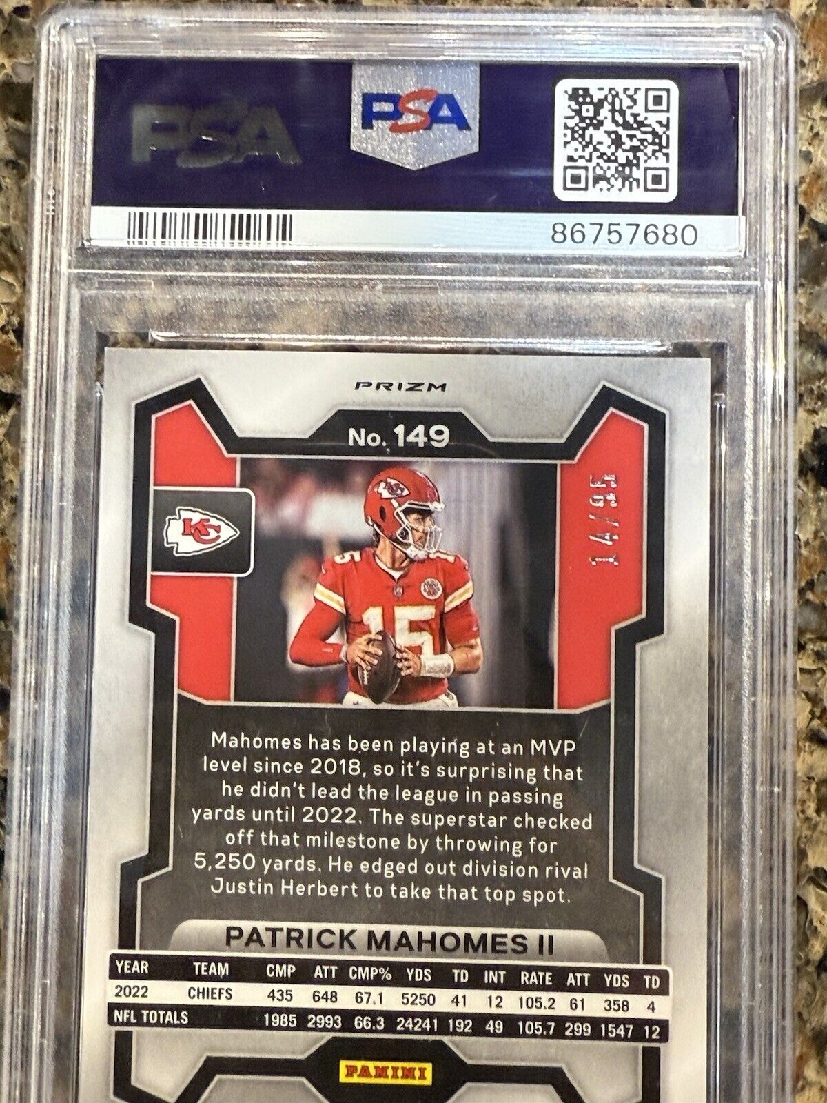 2023 Panini Prizm Patrick Mahomes II No Huddle Blue Disco #14/95 Gem Mint PSA 10