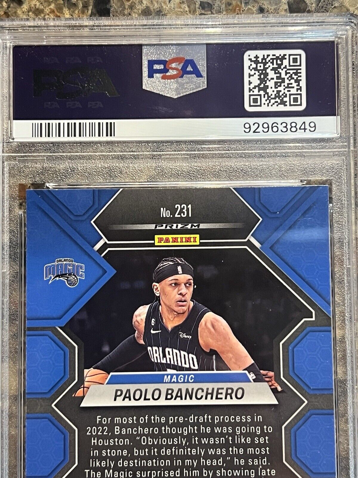 Paolo Banchero RC 2022-23 Panini Mosaic Reactive Yellow Prizm Gem Mint PSA 10