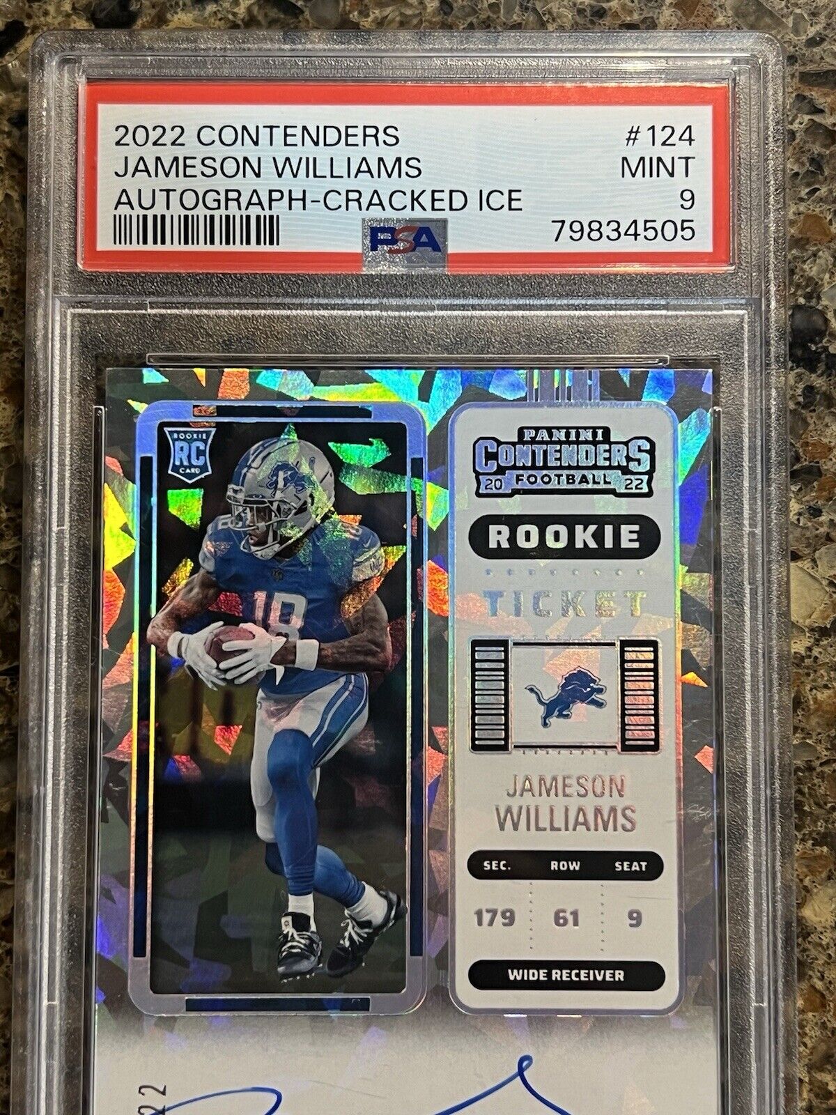 2022 Contenders Jameson Williams Rookie Ticket Autograph Cracked Ice 19/22 PSA 9