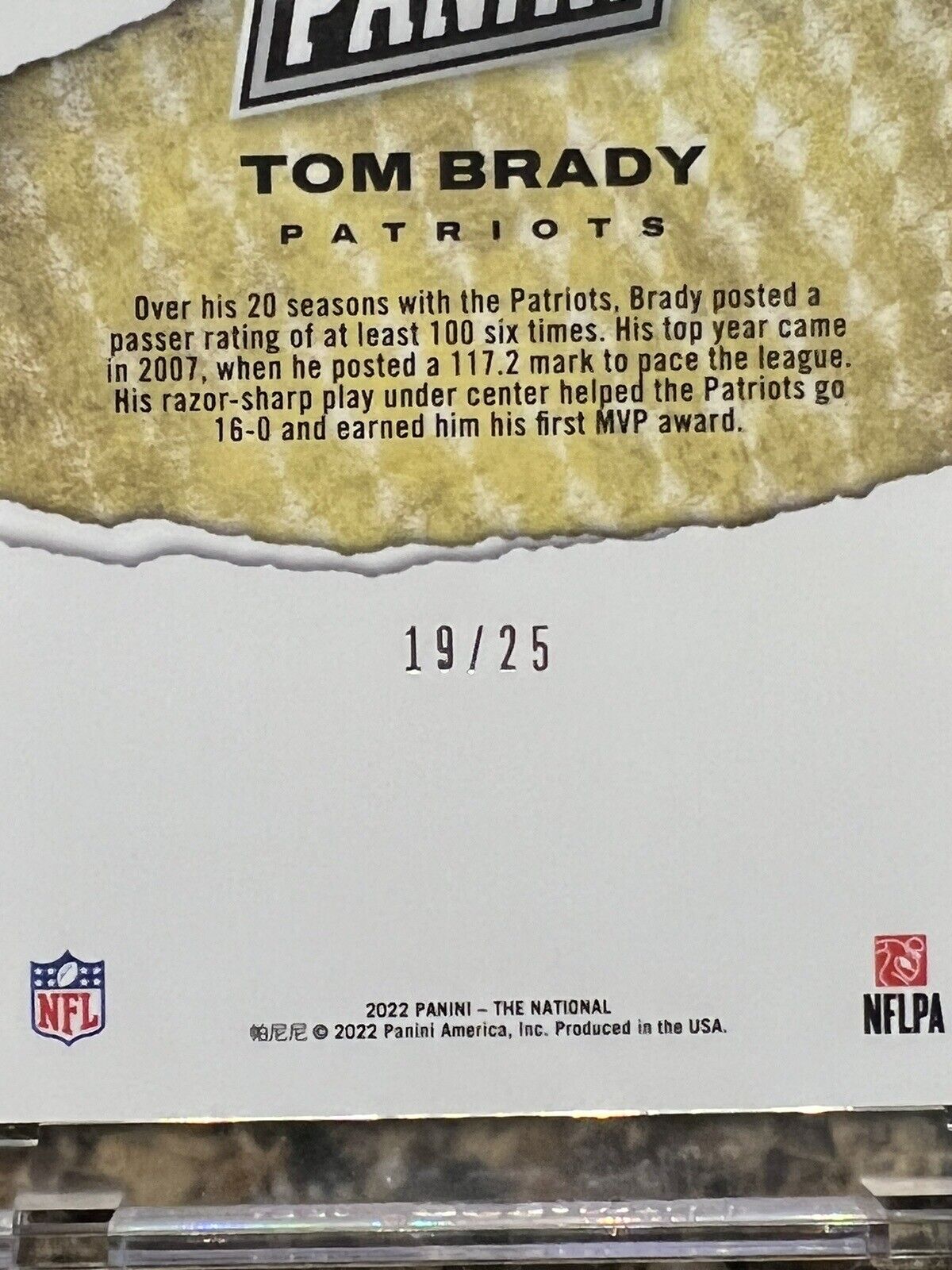 Tom Brady 2022 Panini The National SPLASH OF COLOR Silver Wave 19/25 Patriots SP