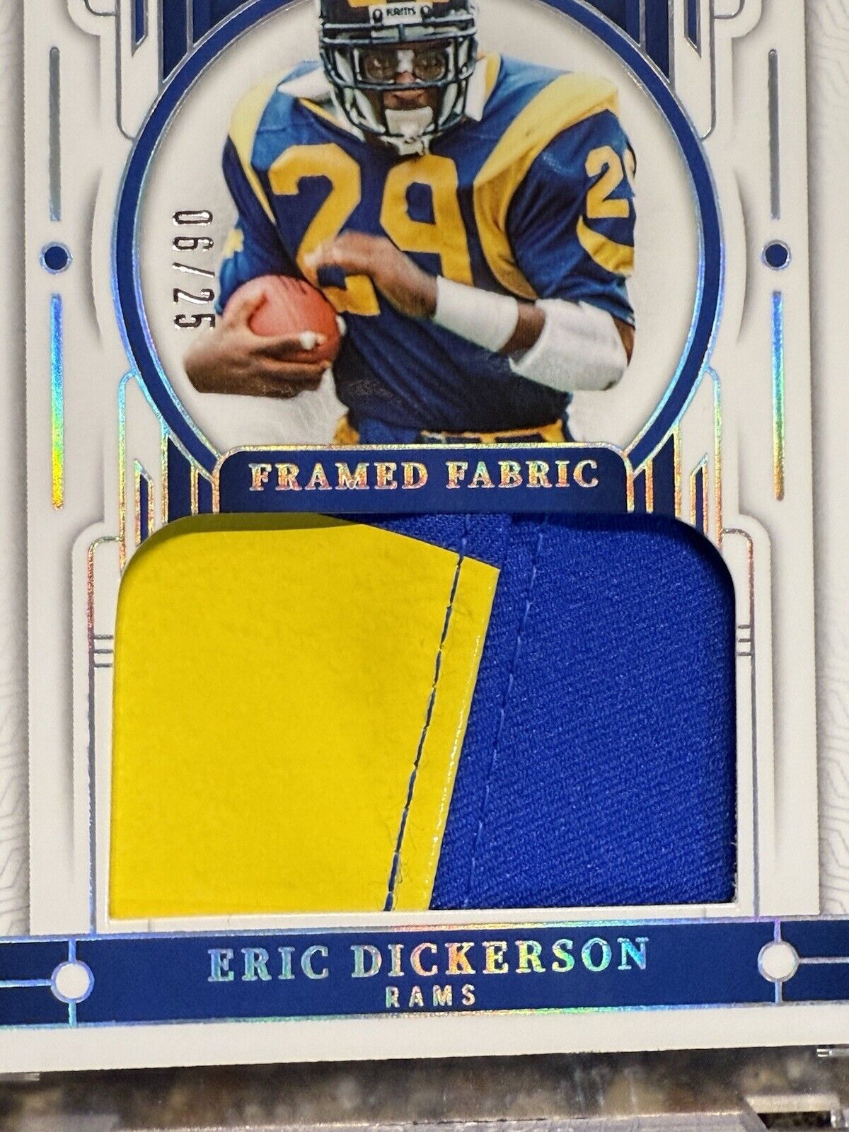 Eric Dickerson 2023 National Treasures Framed Fabric Jumbo 2 COLOR Patch #06/25