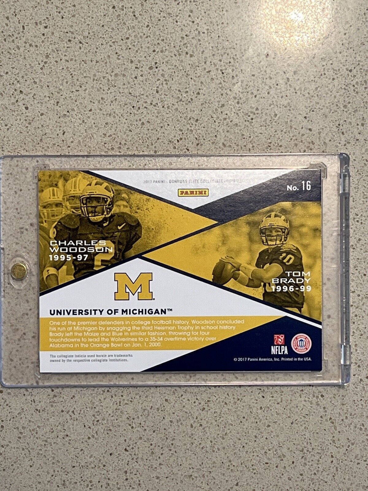 2017 Panini Donruss Elite Collegiate Tom Brady & Charles Woodson COLLEGE TIES