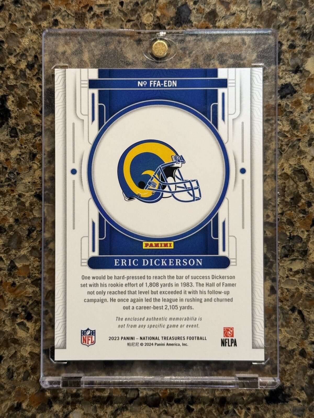 Eric Dickerson 2023 National Treasures Framed Fabric Jumbo 2 COLOR Patch #06/25