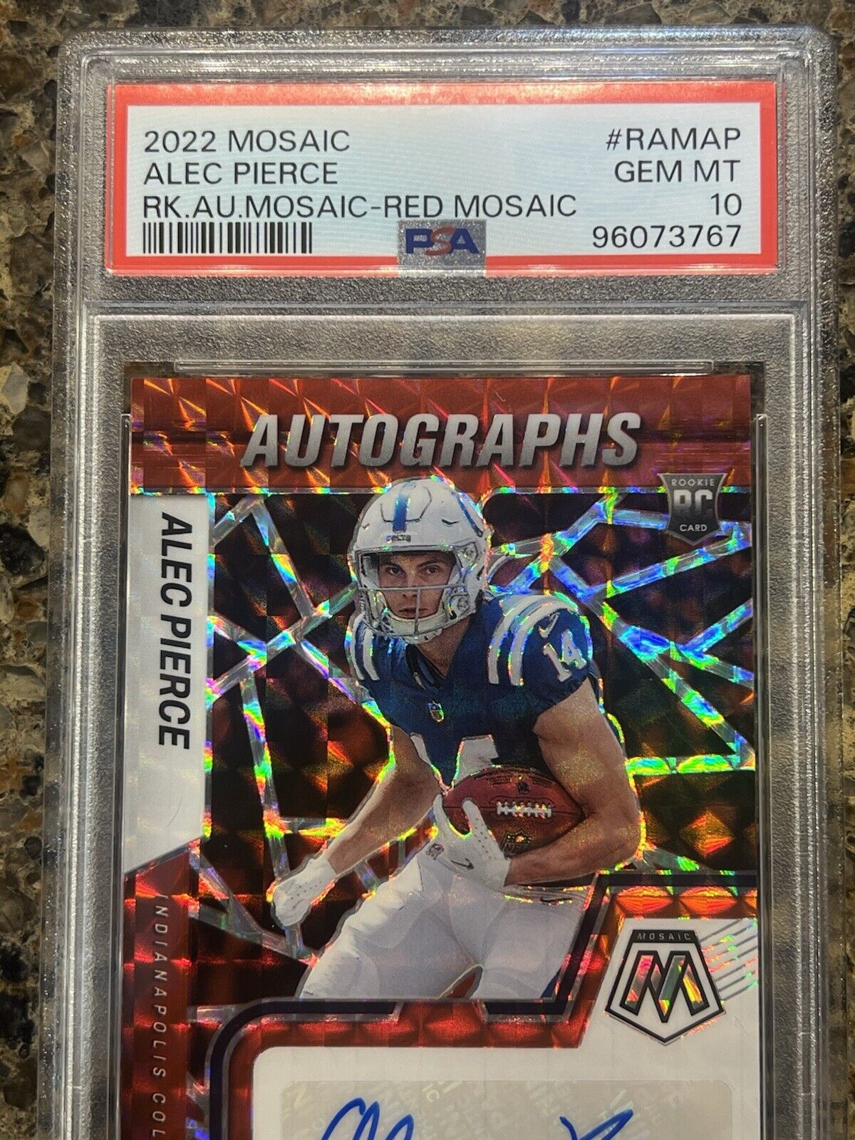 Alec Pierce RC 2022 Panini Mosaic Rookie Autographs Red Prizm - Gem Mint PSA 10