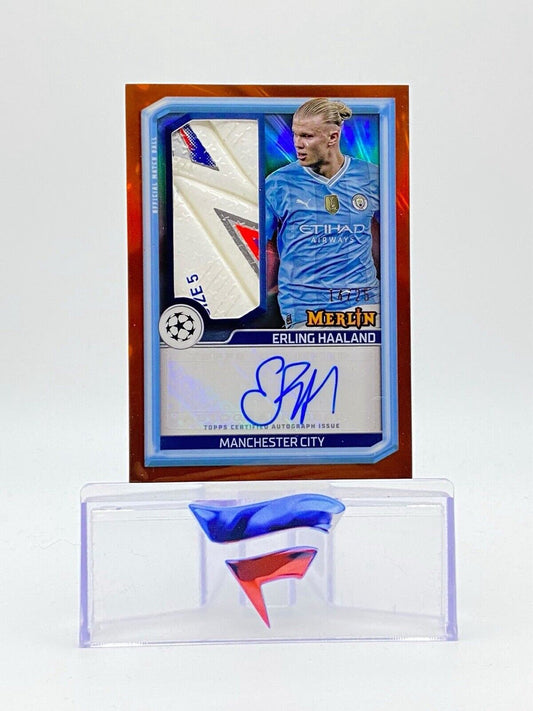 2023 Topps Merlin UEFA CL Erling Haaland Match Ball Auto #14/25 Orange Refractor