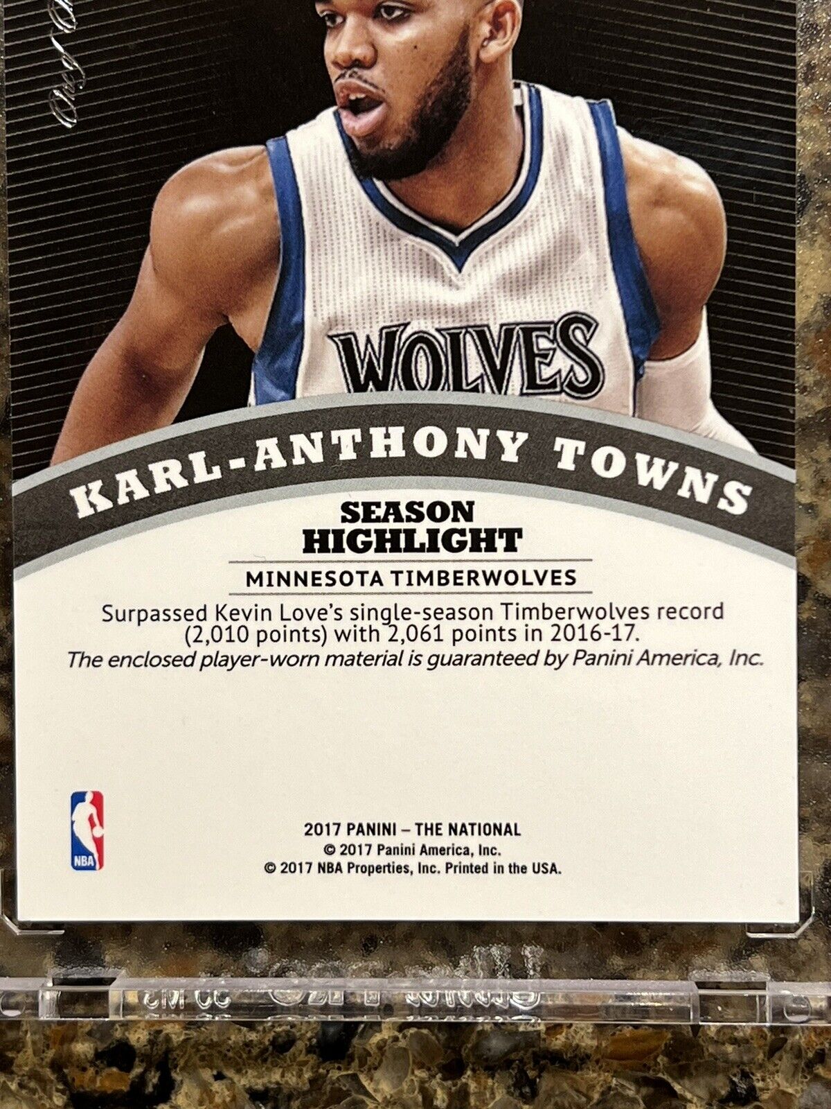 Karl-Anthony Towns 2017 Panini The National Black Prizm Laundry Tag ONE OF ONE!!