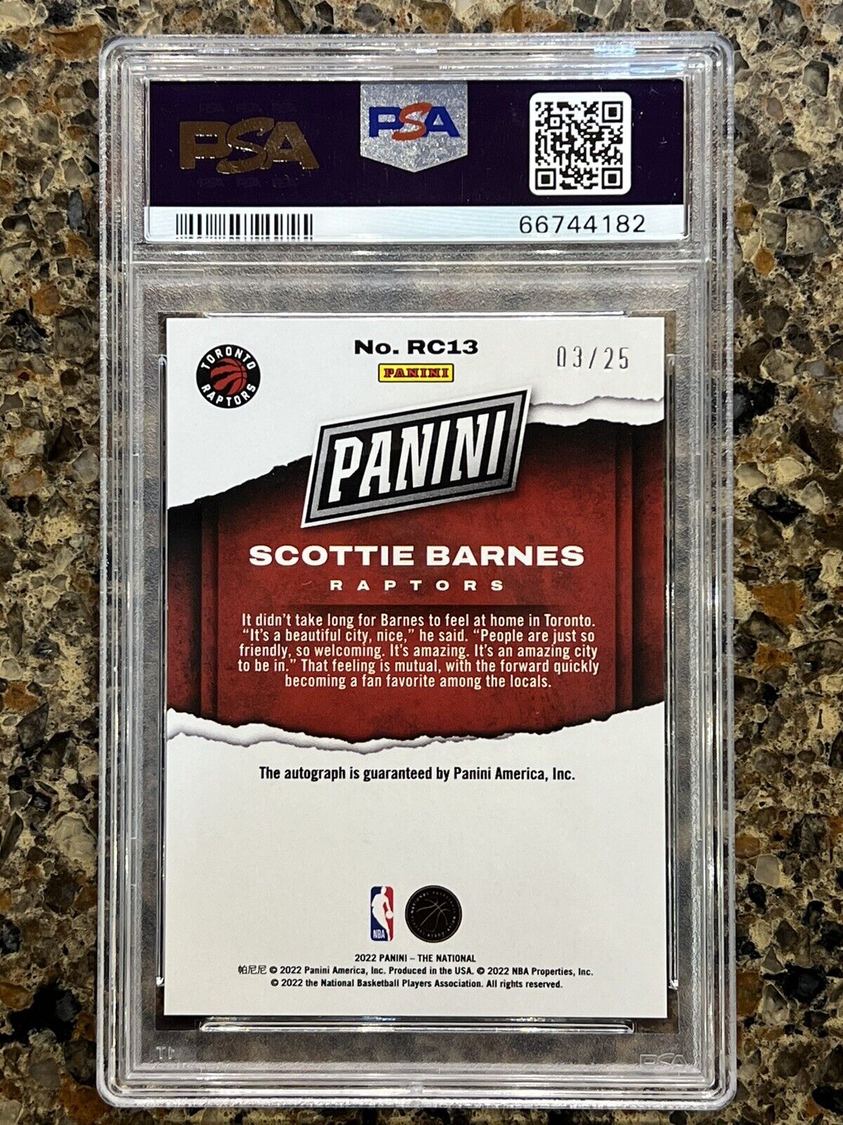 Scottie Barnes RC 2022 Panini National Autograph Cracked Ice 03/25 Rookie PSA 10