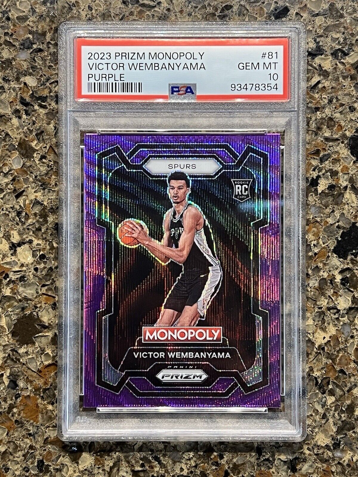 Victor Wembanyama RC 2023 Panini Prizm Monopoly Purple Wave Gem Mint PSA 10 (RC)