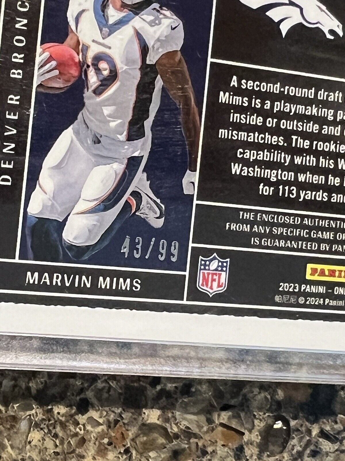 Marvin Mims 2023 Panini One Precision Rookie Patch Autograph On-Card RPA #43/99