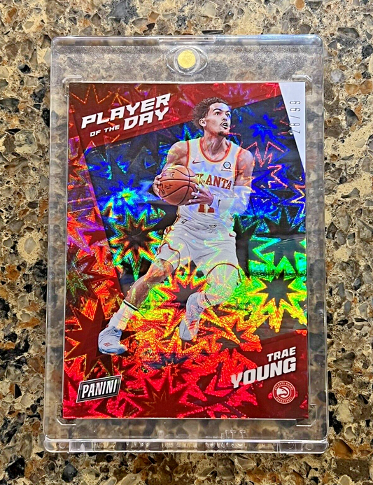 TRAE YOUNG 2021 Panini NBA Player of the Day KABOOM 28/99 SSP Super Rare MINT