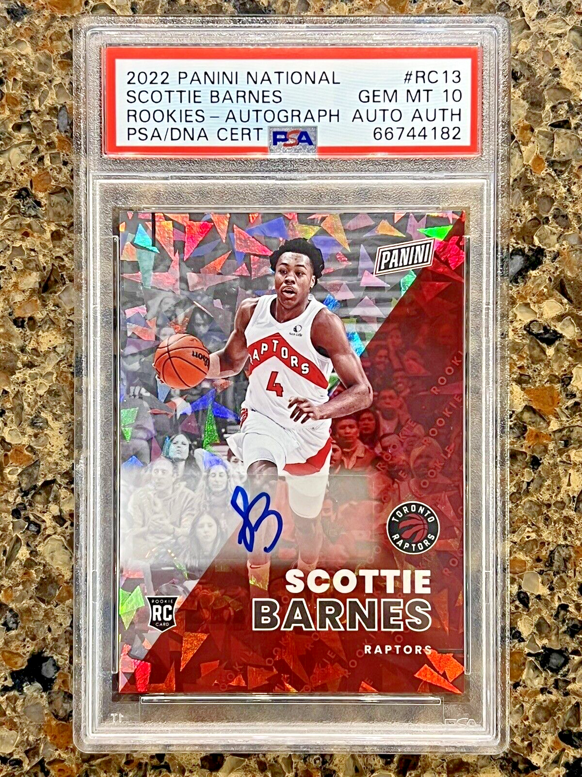 Scottie Barnes RC 2022 Panini National Autograph Cracked Ice 03/25 Rookie PSA 10