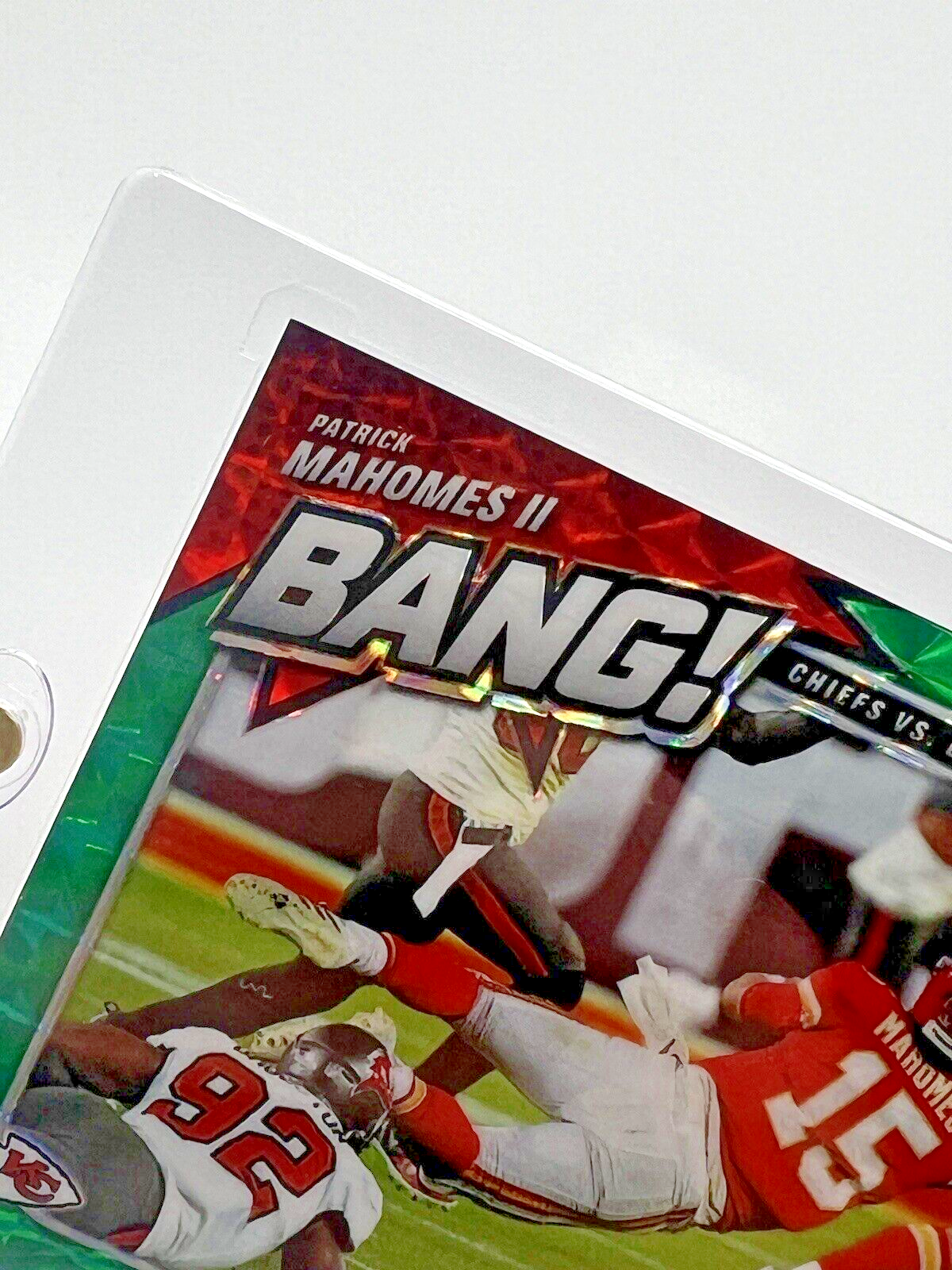 Patrick Mahomes II 2021 Panini Mosaic BANG! Green Prizm Refractor Rare Gem Mint