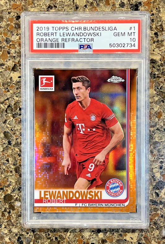 Robert Lewandowski 2019 Topps Chrome Bundesliga ORANGE REFRACTOR SP 12/25 PSA 10