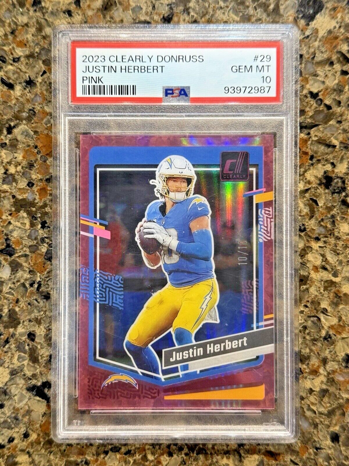 Justin Herbert 2023 Panini Clearly Donruss Pink 10/10 Jersey Match PSA 10 POP 1