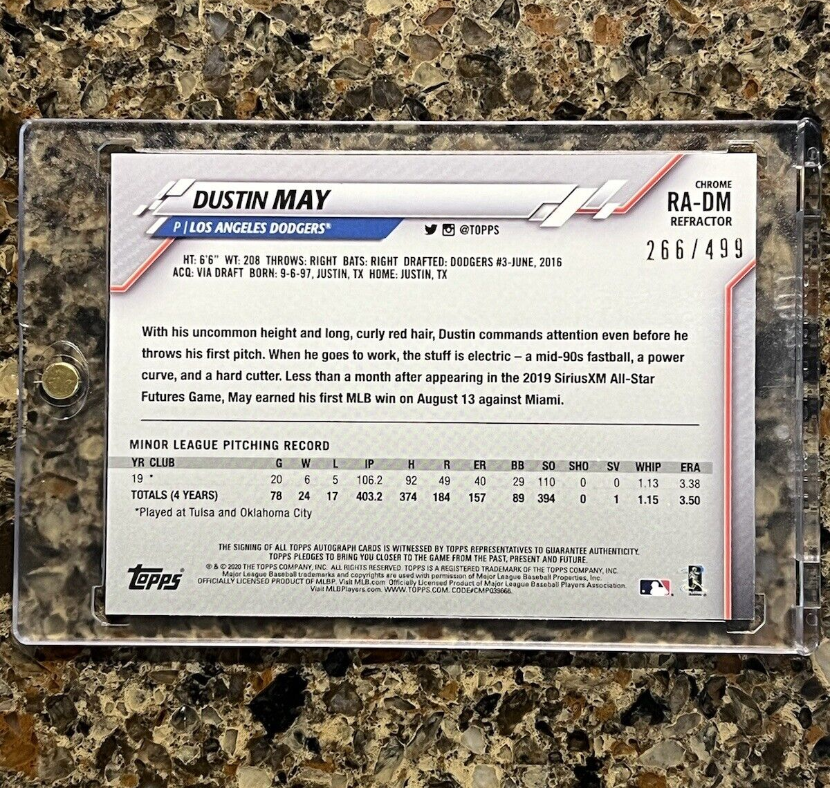 Dustin May RC 2020 Topps Chrome Refractor Autograph 266/499 Rookie Gem Mint SSP