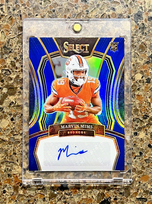 2023 Panini Select Marvin Mims RC Auto Blue /99 Prizm SP #RSI-MMI Denver Broncos