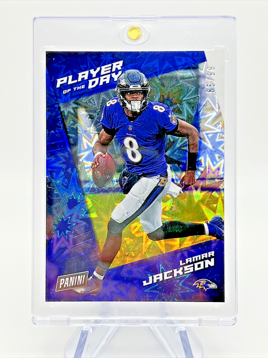 Lamar Jackson 2021 Panini Player of the Day KABOOM #85/99 Ravens Super Rare SSP