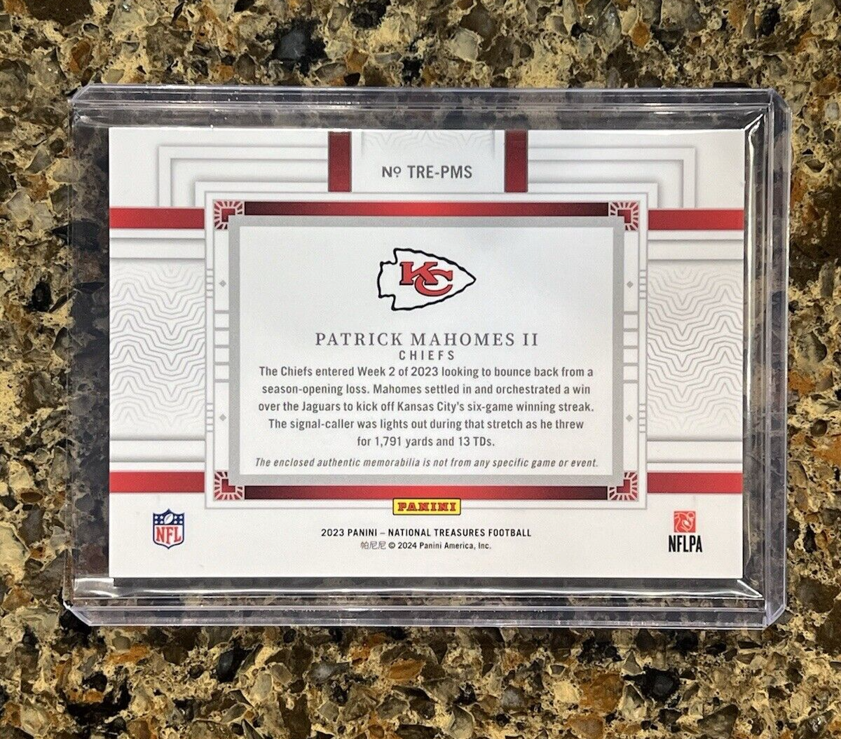 Patrick Mahomes II 2023 National Treasures Tremendous Treasures Patch #03/25 SSP