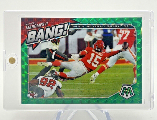 Patrick Mahomes II 2021 Panini Mosaic BANG! Green Prizm Refractor Rare Gem Mint