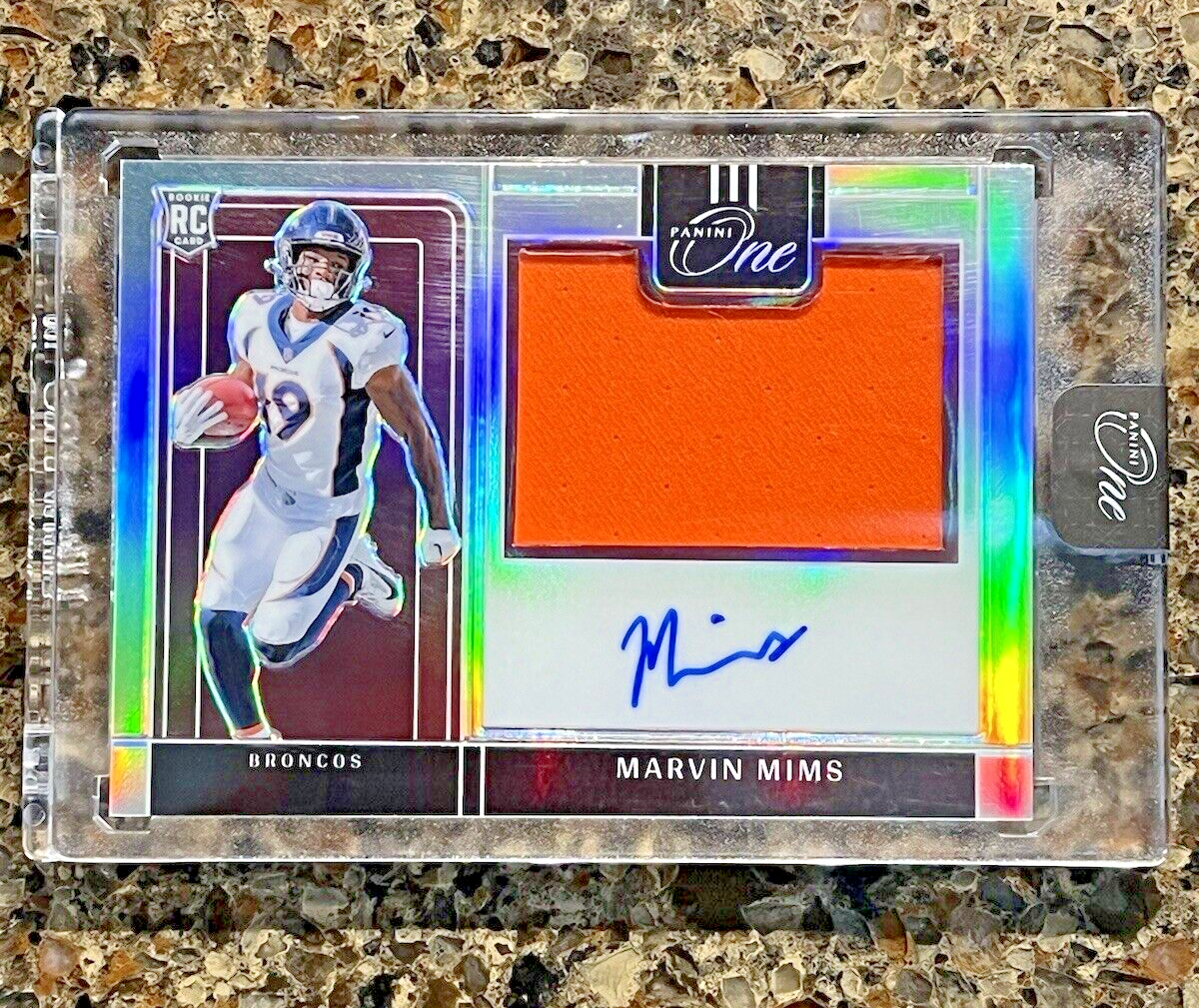 Marvin Mims 2023 Panini One Precision Rookie Patch Autograph On-Card RPA #43/99