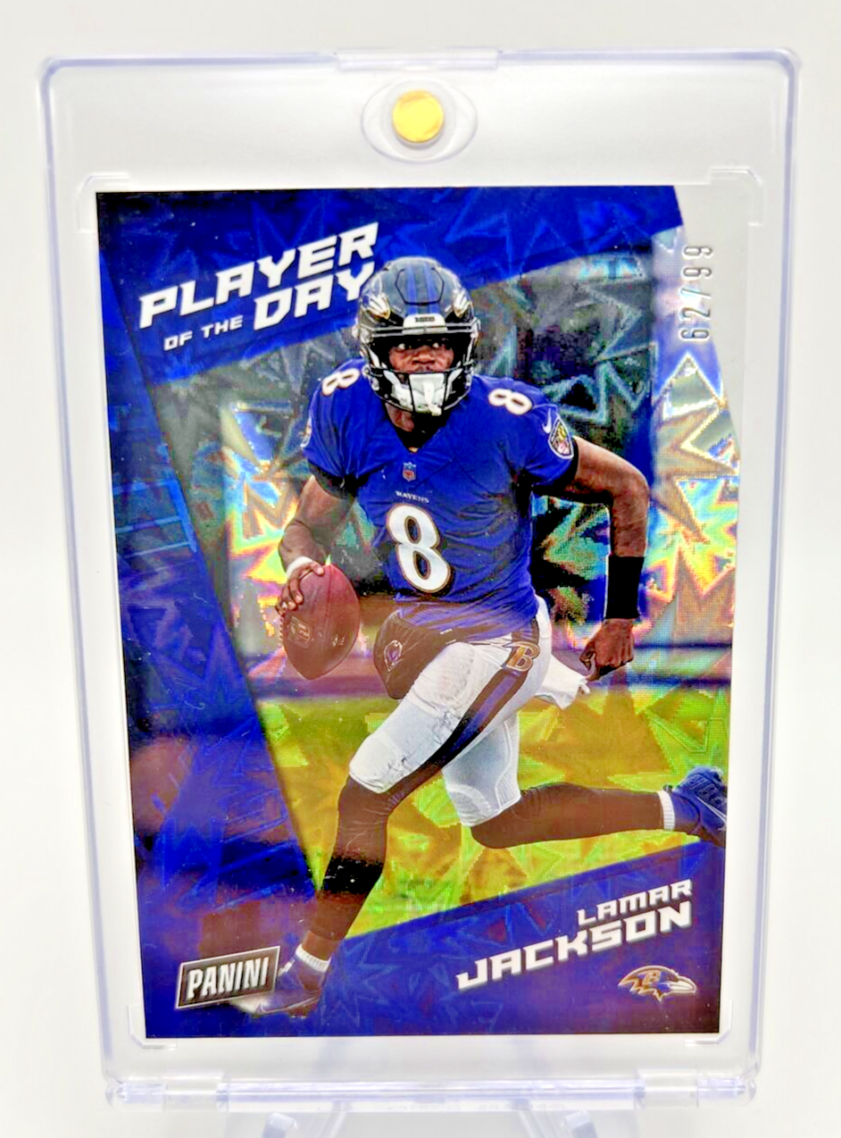 Lamar Jackson 2021 Panini Player of the Day KABOOM #62/99 Ravens Super Rare SSP