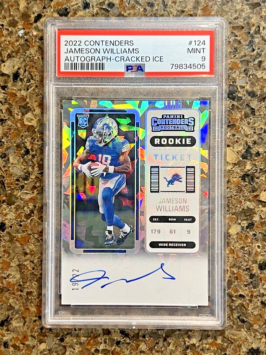 2022 Contenders Jameson Williams Rookie Ticket Autograph Cracked Ice 19/22 PSA 9